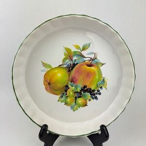 Vintage Mayell England Hand Painted Fruit 9” Round Quiche Tart Baking Dish
